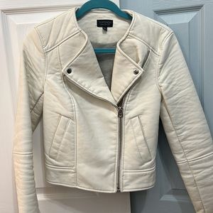Topshop Off White Biker Leather Jacket